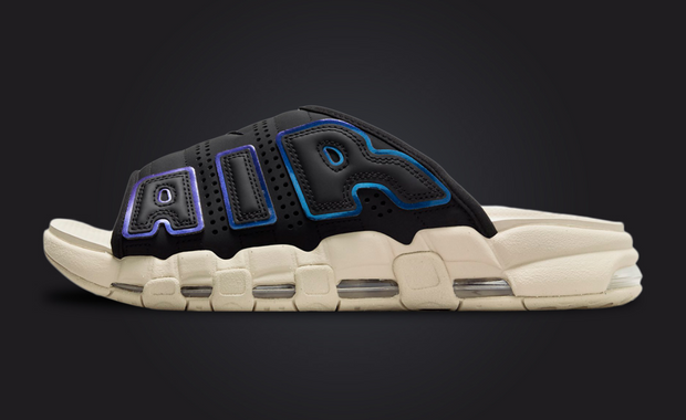 This Nike Air More Uptempo Slide Comes In Black Multi-Color Sanddrift