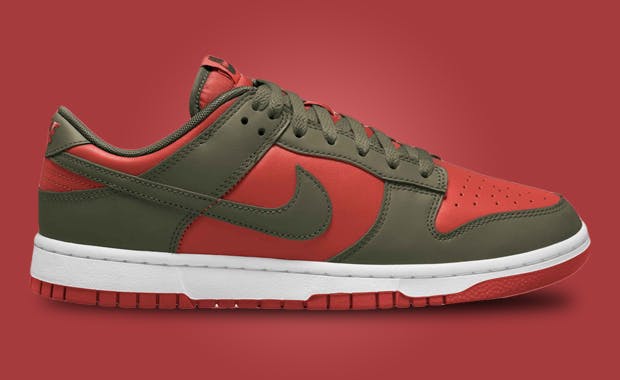 Mystic Red And Cargo Khaki Take Over This Nike Dunk Low