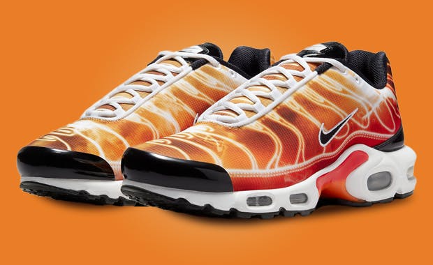 Red Flame Graphics Adorn the Nike Air Max Plus Light Photography