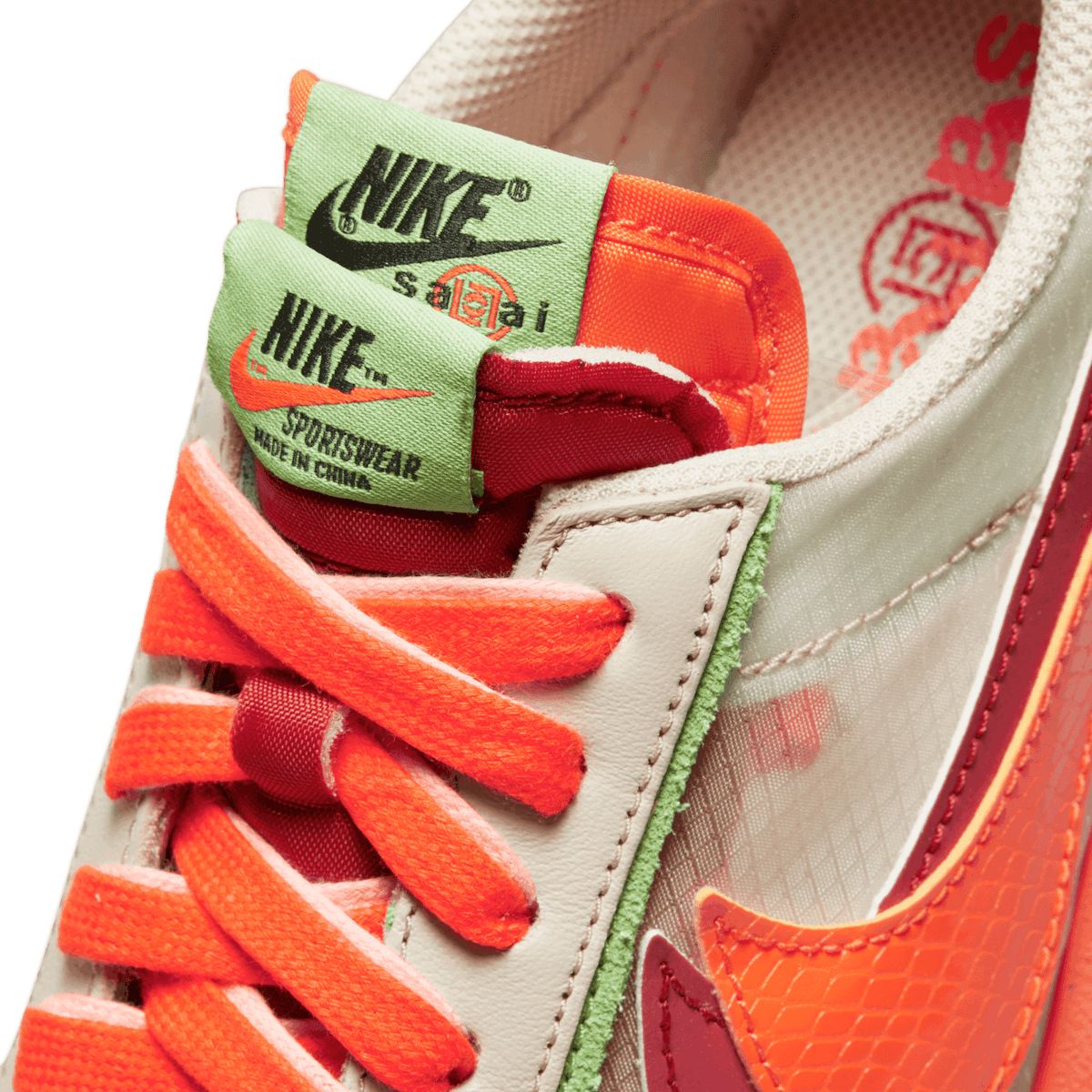 Nike LD Waffle sacai CLOT Net Orange Blaze Angle 6