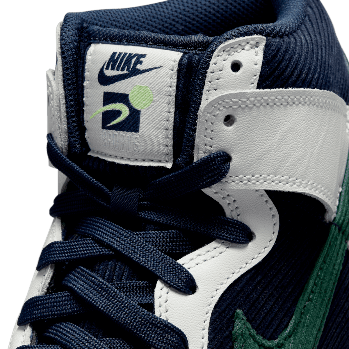 Nike Dunk High Sports Specialties White Navy Angle 6