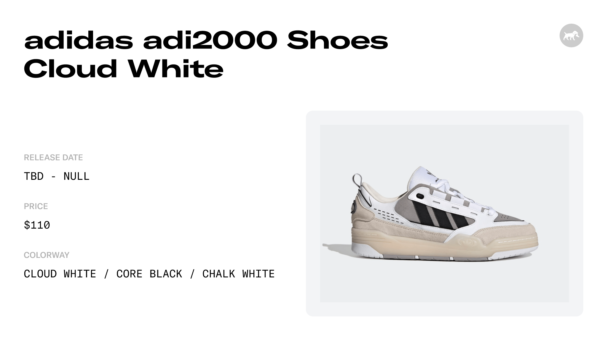 adidas adi2000 Shoes Cloud White - GV9544 Raffles and Release Date
