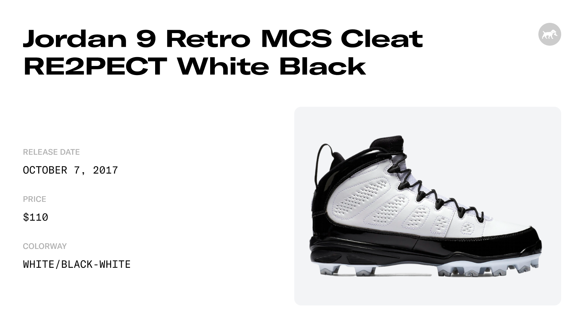 Jordan 9 Retro MCS Cleat RE2PECT White Black - AA1264-100 Raffles and ...