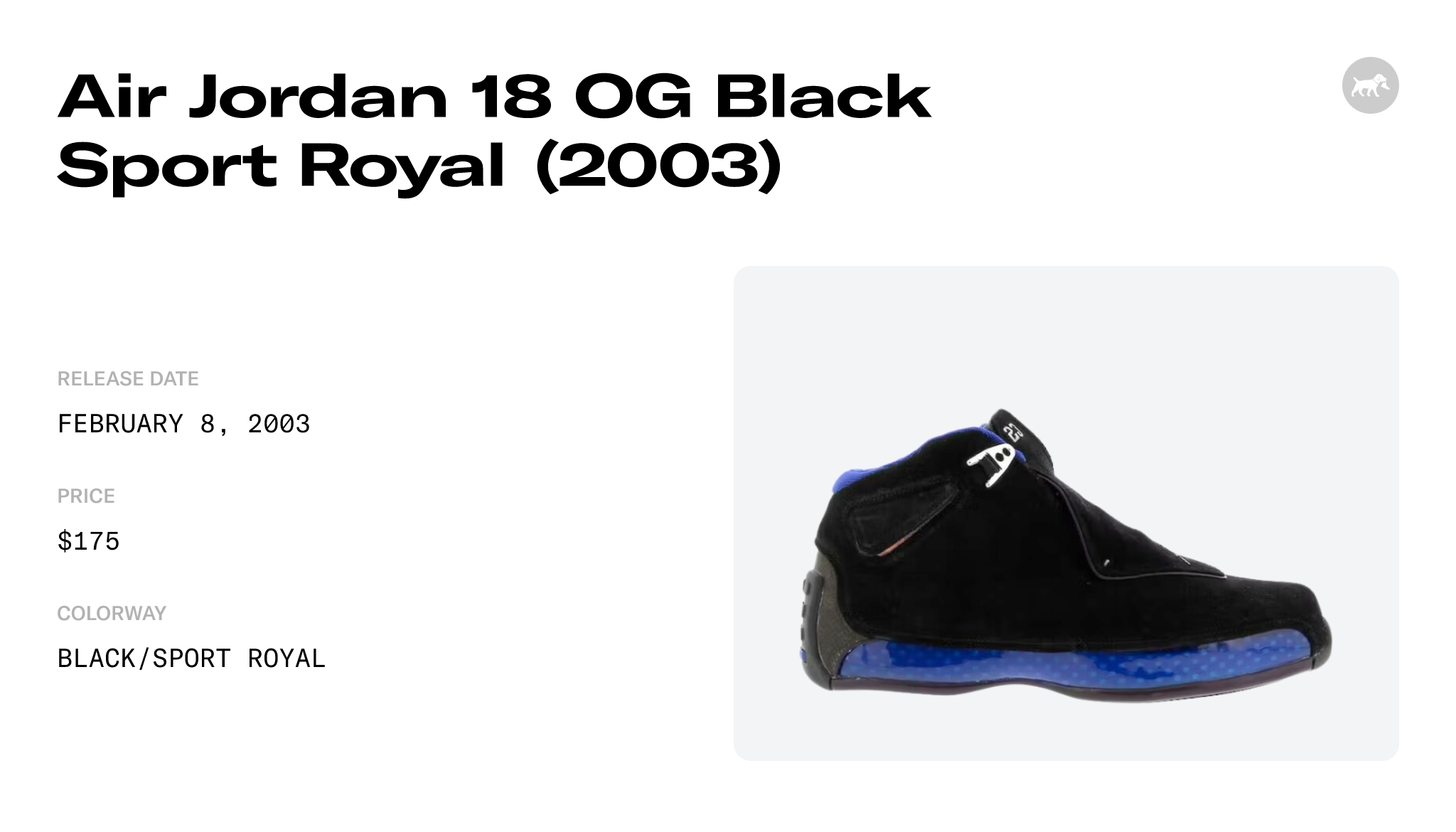 Air Jordan 18 OG Black Sport Royal (2003) - 305869-041 Raffles and ...