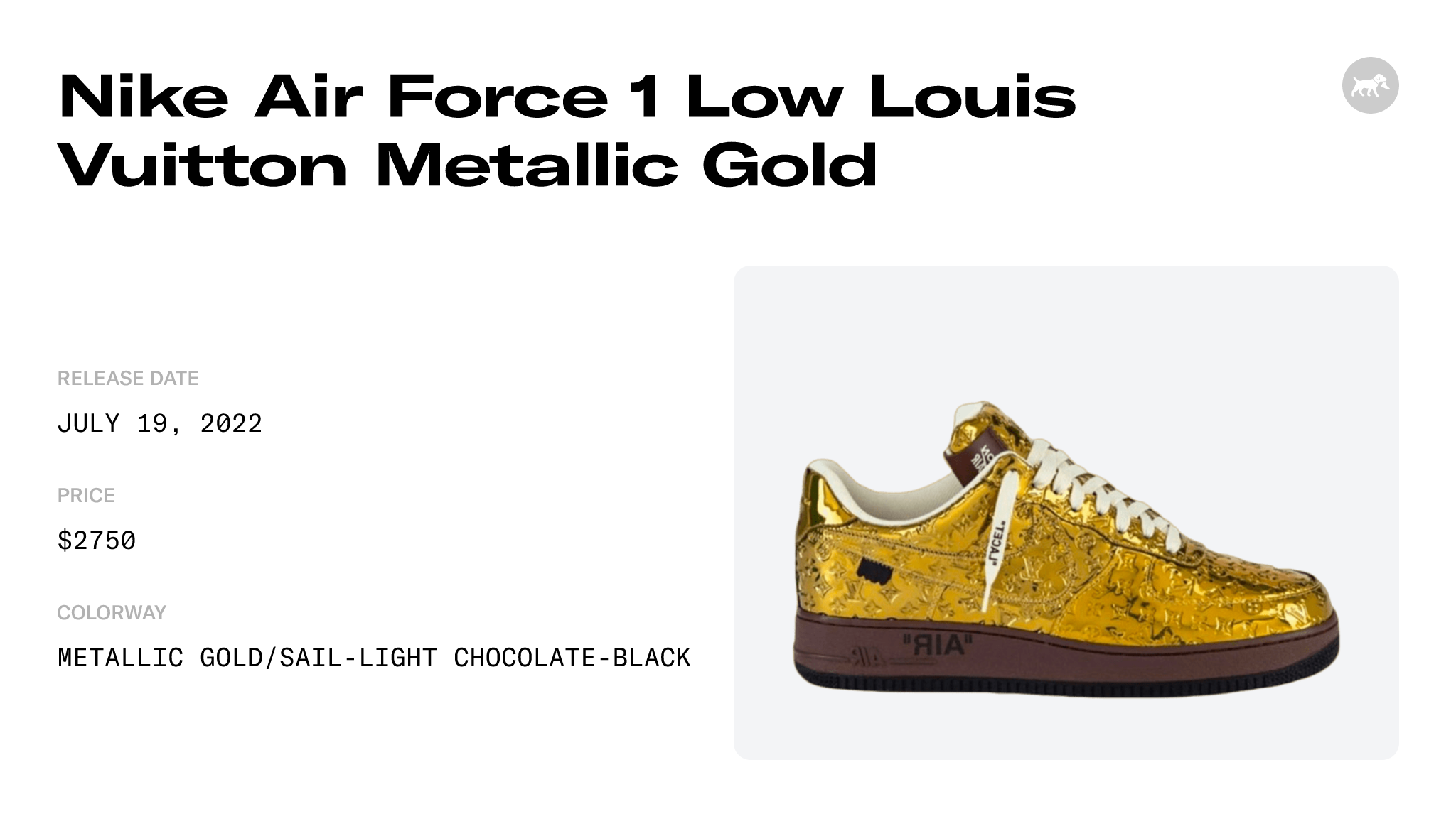 Louis Vuitton x Nike Gold Air Force 1 'Metallic Gold' Sneakers7.5