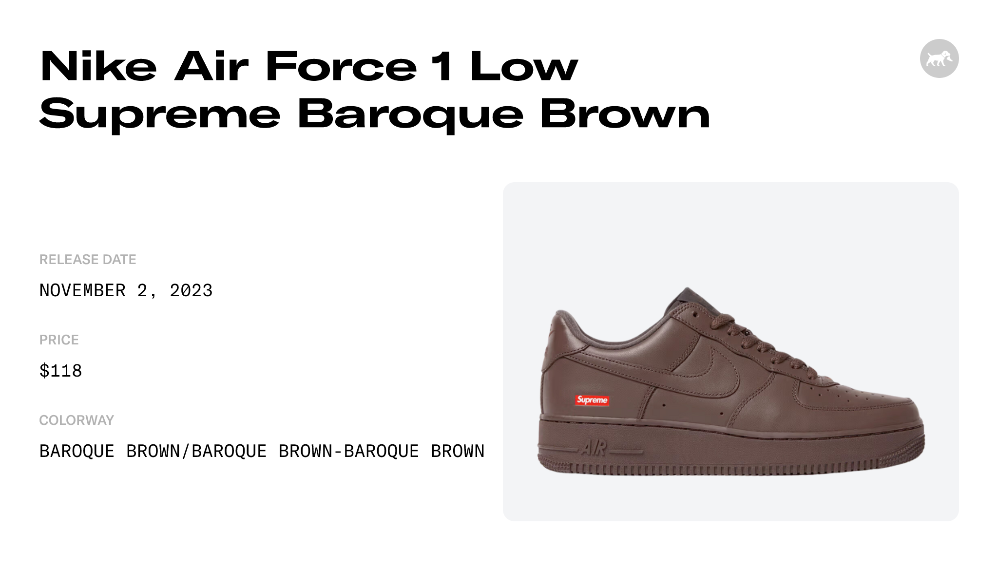 Supreme Nike Air Force 1 Low Baroque Brown CU9225-200