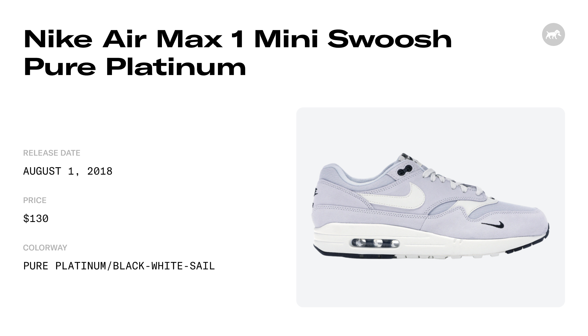 Nike Air Max 1 Mini Swoosh Pure Platinum - 875844-006 Raffles