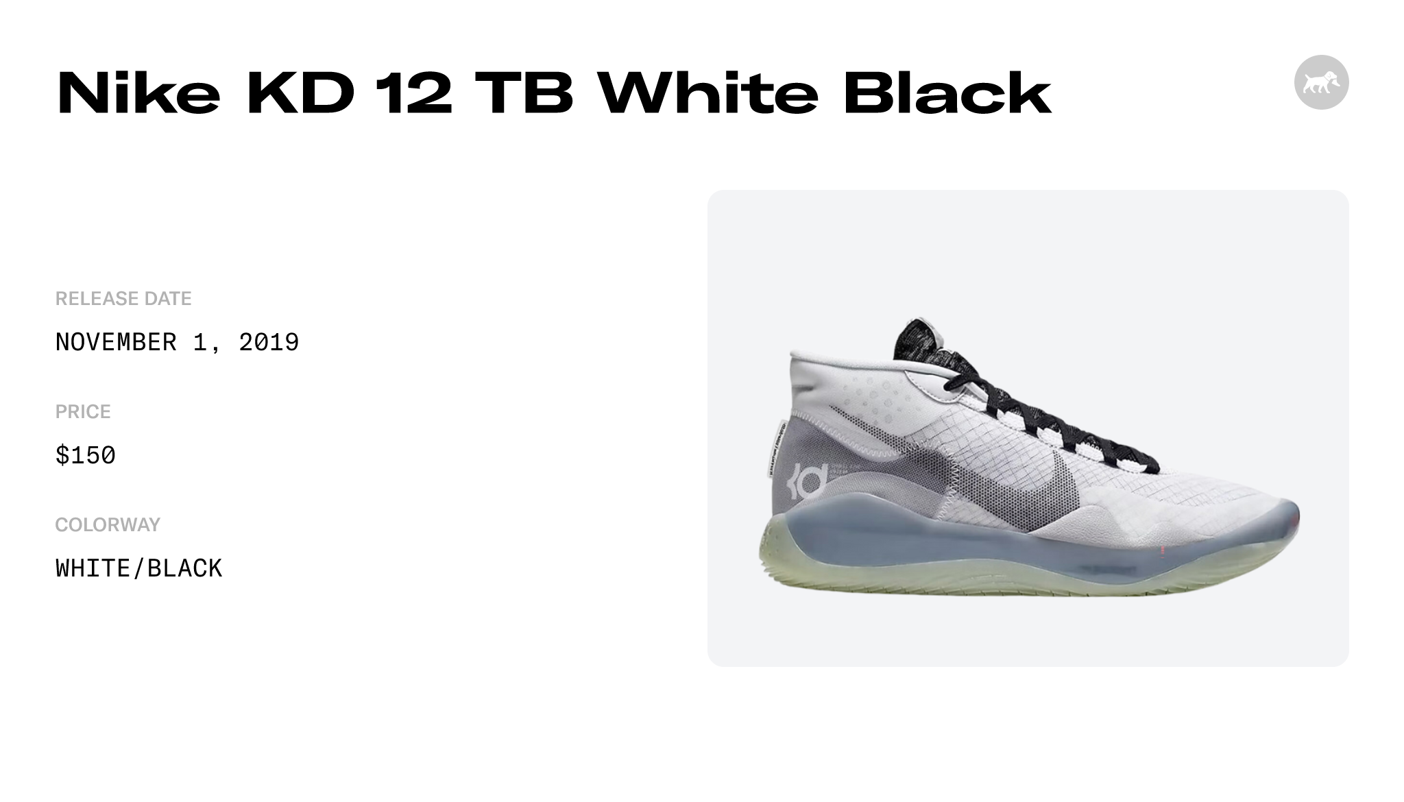 Nike KD 12 TB White Black - CN9518-100 Raffles and Release Date