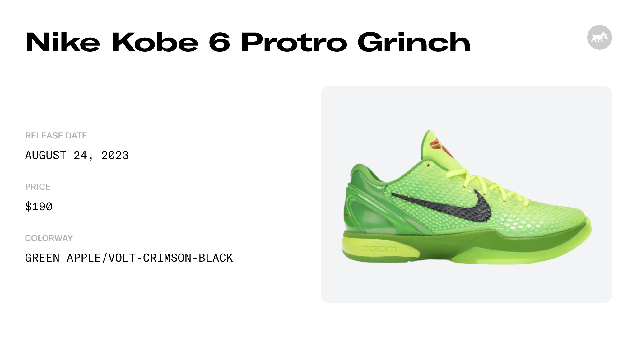 Nike Kobe 6 Protro Grinch - CW2190-300 Raffles and Release Date