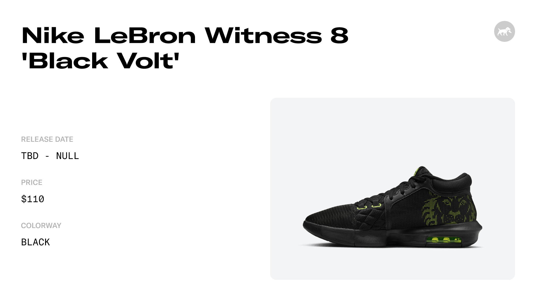 Nike LeBron Witness 8 'Black Volt' - FB2239-002 Raffles and Release Date